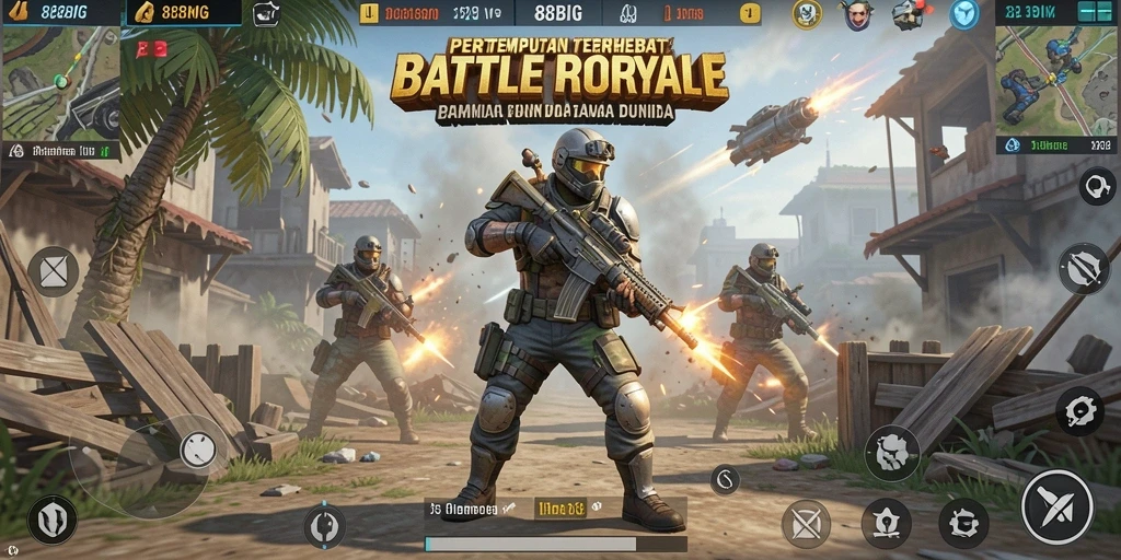 Screenshot gameplay 88BIG menampilkan aksi pertarungan intens Battle Royale.