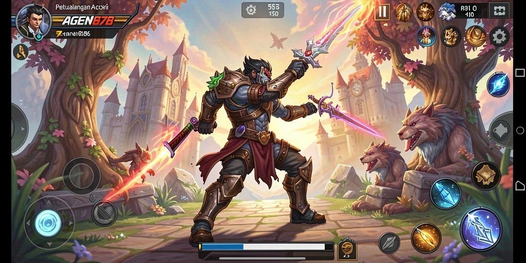 Screenshot utama dari gameplay ARPG yang penuh aksi di AGEN878.