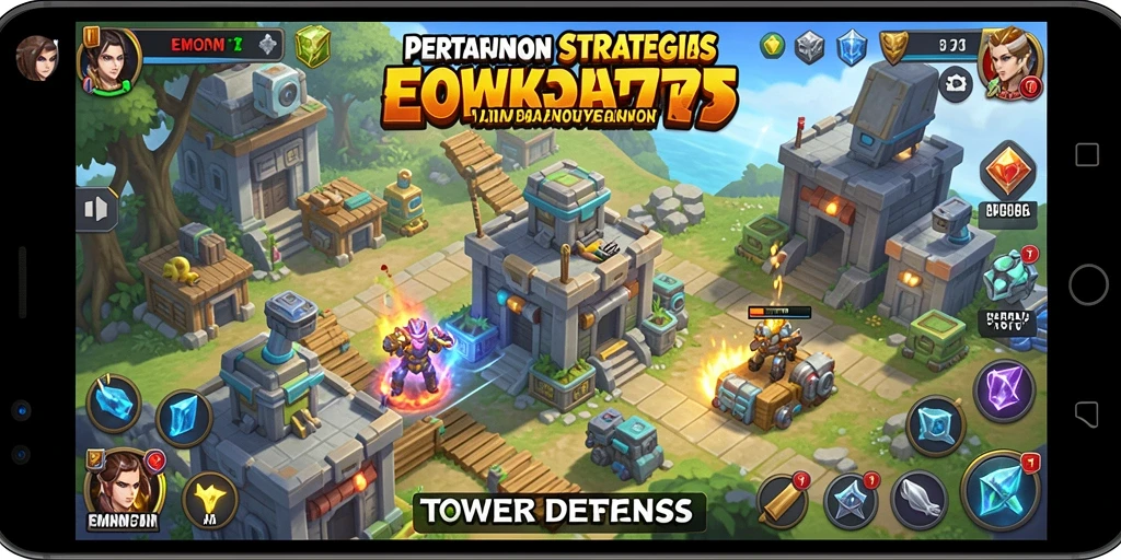 Tampilan gameplay <strong>EMON777</strong> dalam aksi Tower Defense menampilkan pertahanan yang kuat dan serangan musuh.