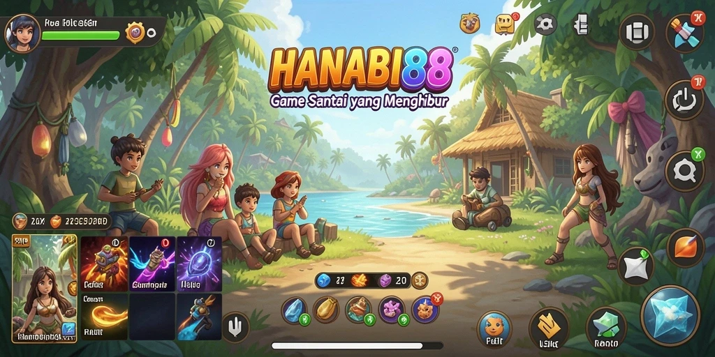 Tampilkan gameplay seru dari HANABI88 dengan tampilan yang cerah.