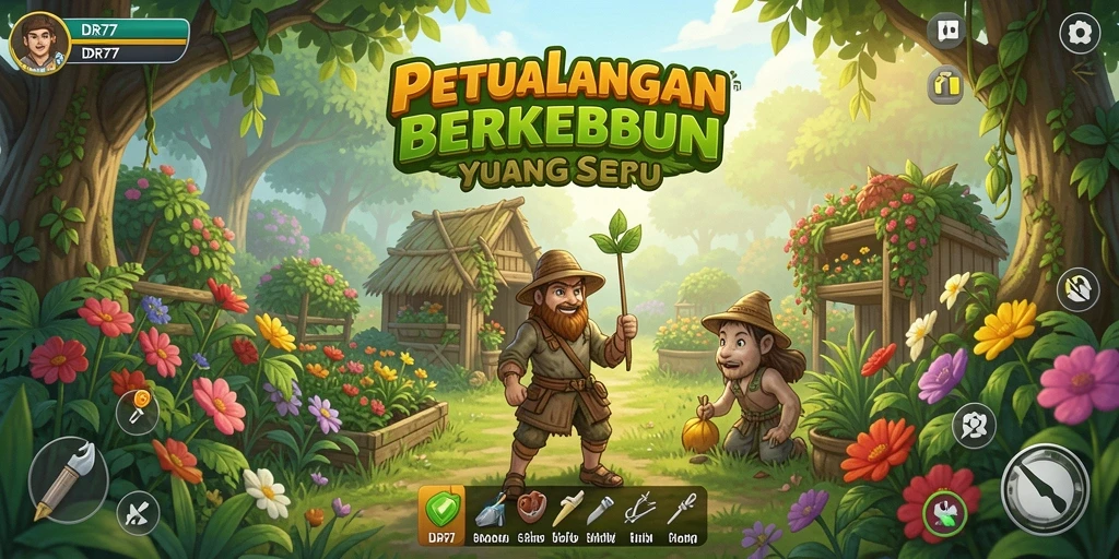 Tampilan screenshot IDR77 menampilkan ladang yang subur dan aktivitas berkebun.