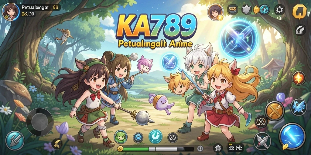 Tampilan utama gameplay KA789 menggambarkan karakter anime yang memukau.