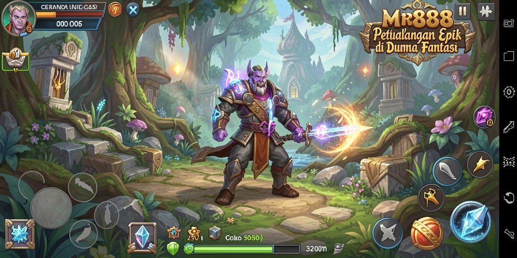Screenshot gameplay MR888 yang menunjukkan pertarungan mendebarkan dalam petualangan RPG.