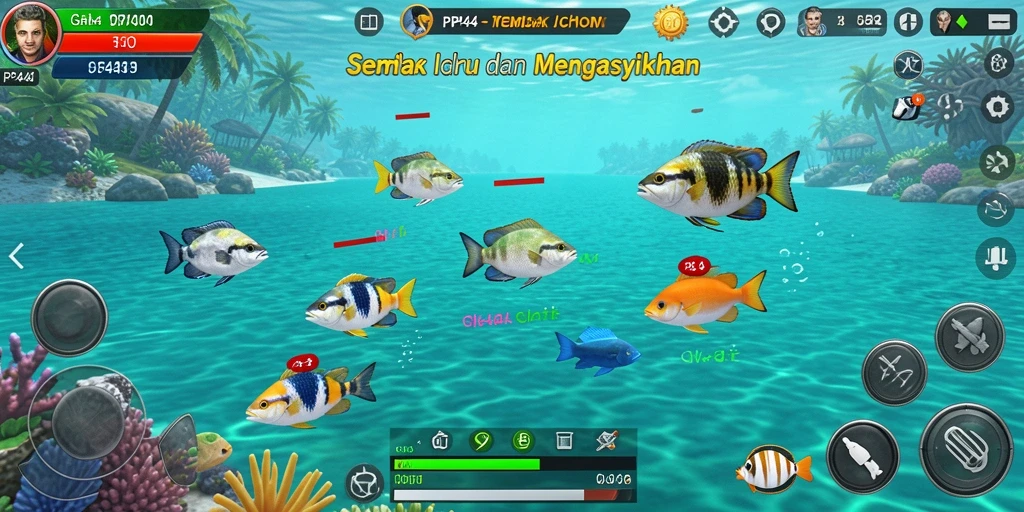 Tampilan gameplay seru dalam PP444 saat menembak ikan.