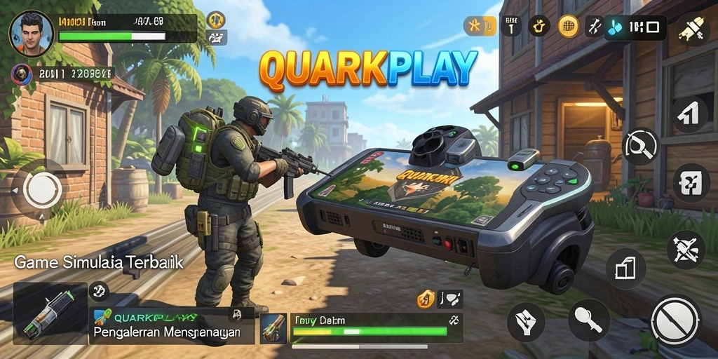 Screenshot gameplay QUARKPLAY menunjukkan simulasi kehidupan yang menarik.