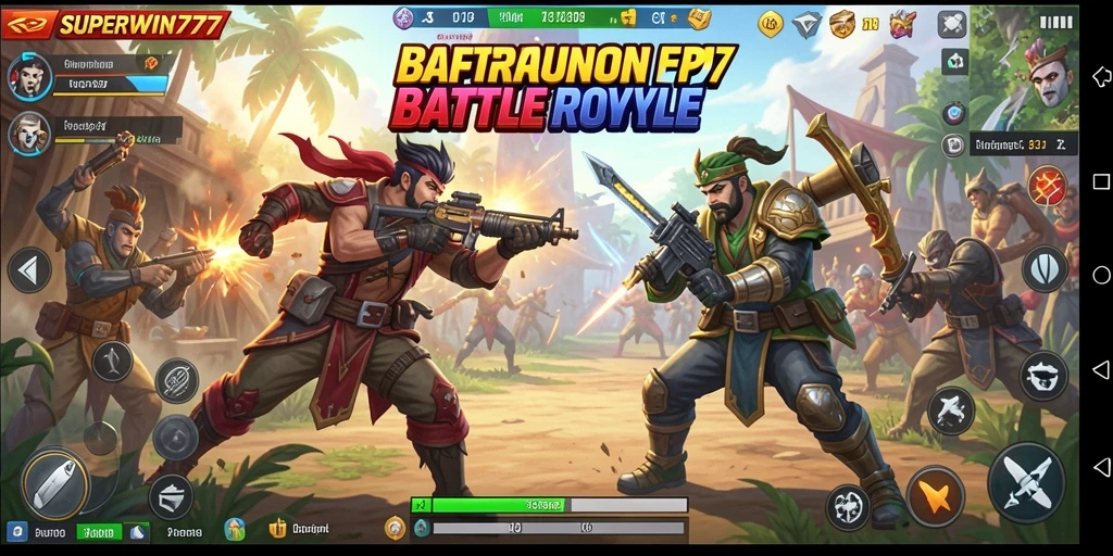 Tampilan action gameplay SUPERWIN777 saat pertarungan Battle Royale.