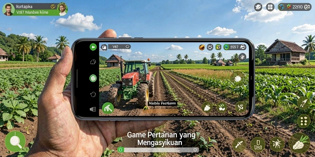 Tangkapan layar V87 menampilkan petani yang sedang merawat ladangnya.