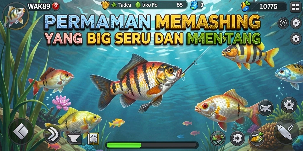 Screenshot gameplay WAK89 menampilkan aksi memancing yang seru.